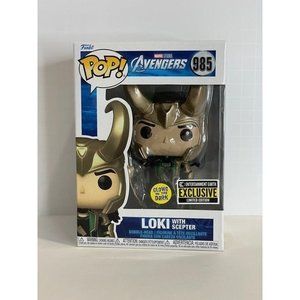 Loki with Sceptor Funko Pop 985 Avengers EE Exclusive Glow in the Dark